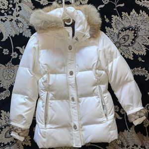 White fur hooded COACH puffer jacket!